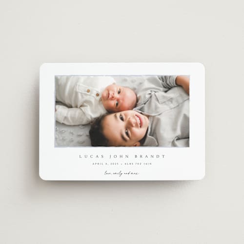 This is a shadow birth announcement magnets with standard by Kasia Labocki called border printing on magnet paper in magnet