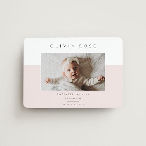This is a peony birth announcement magnets with standard by Kasia Labocki called cherished printing on magnet paper in magnet