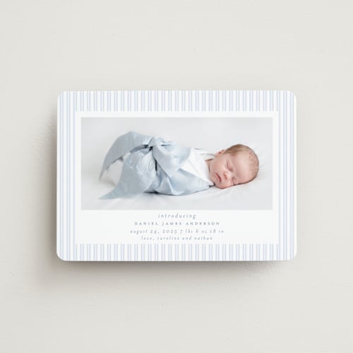 This is a sky birth announcement magnets with standard by Jennifer Holbrook called pinstripe frame printing on magnet paper in magnet
