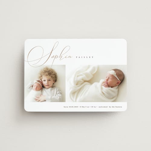 This is a oat birth announcement magnets with standard by Pixel and Hank called classic twist printing on magnet paper in magnet