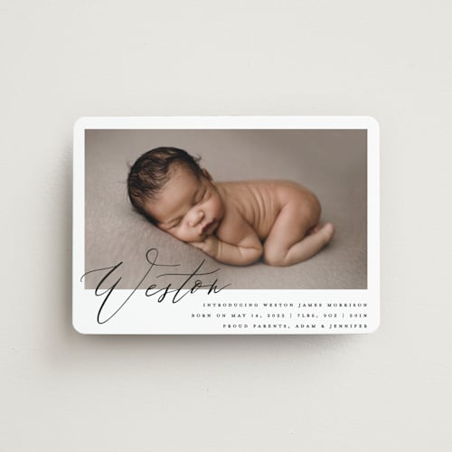 This is a cloud birth announcement magnets with standard by Carolyn Nicks called sweet introduction printing on magnet paper in magnet