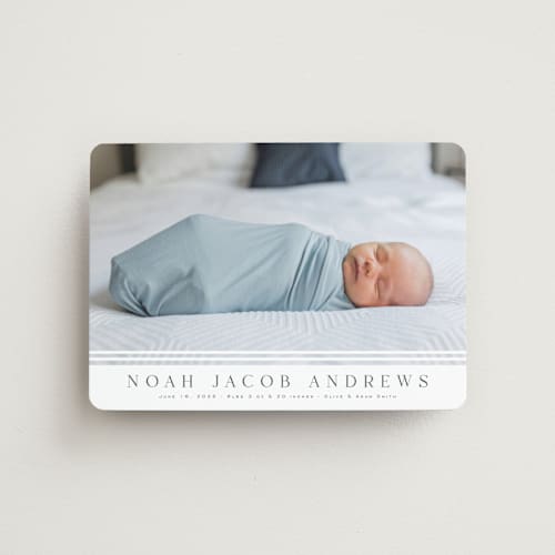 This is a cloud birth announcement magnets with standard by Nicole Walsh called minimalist stripes printing on magnet paper in magnet