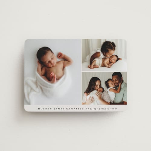 This is a cloud birth announcement magnets with standard by Brianne Larsen called sweet three printing on magnet paper in magnet
