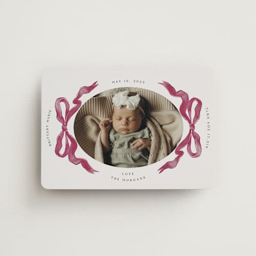 This is a berry birth announcement magnets with standard by Pati Cascino called gibson printing on magnet paper in magnet
