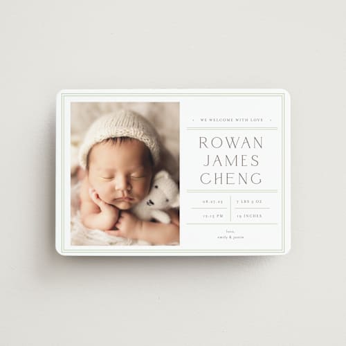 This is a lime birth announcement magnets with standard by Shirley Lin Schneider called birth stats label printing on magnet paper in magnet