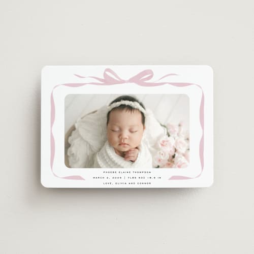 This is a poppy birth announcement magnets with standard by Olivia Kanaley Inman called bow printing on magnet paper in magnet