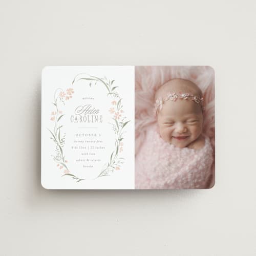 This is a sweet pea birth announcement magnets with standard by Erin L. Wilson called dottie printing on magnet paper in magnet