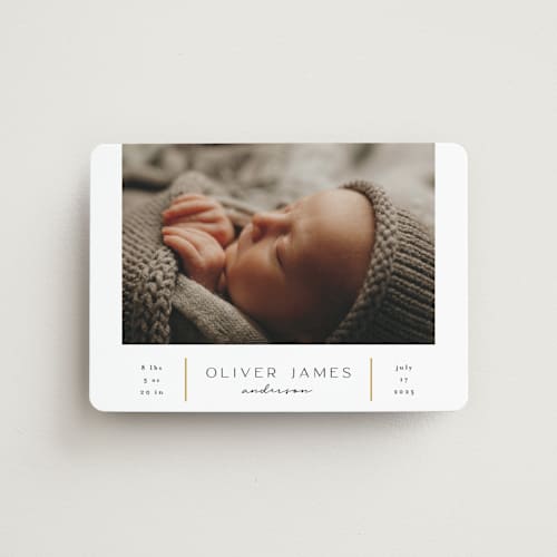 This is a cotton birth announcement magnets with standard by Iveta Angelova called new day printing on magnet paper in magnet