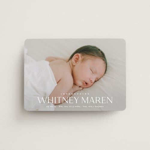 This is a cloud birth announcement magnets with standard by Carolyn MacLaren called baby classic printing on magnet paper in magnet