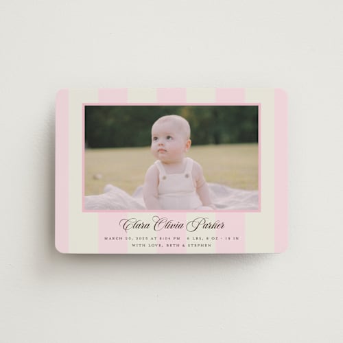 This is a fragola birth announcement magnets with standard by Megan Davis called gelato printing on magnet paper in magnet