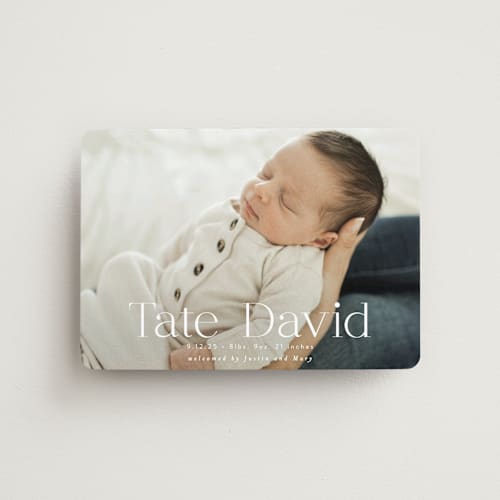 This is a cloud birth announcement magnets with standard by Alethea and Ruth called stacked name printing on magnet paper in magnet