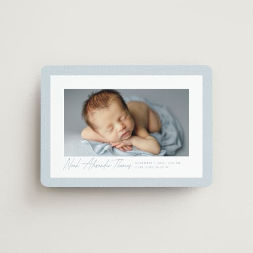 This is a sky birth announcement magnets with standard by Lea Delaveris called corduroy printing on magnet paper in magnet