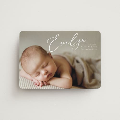 This is a sage birth announcement magnets with standard by Ashley Rosenbaum called signature printing on magnet paper in magnet