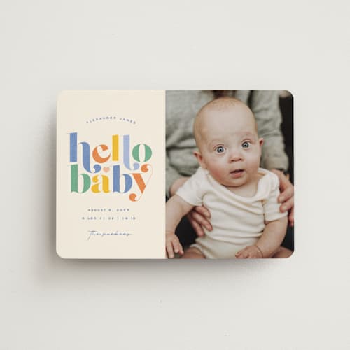 This is a bluebird birth announcement magnets with standard by Jessica Corliss called hello sweet baby printing on magnet paper in magnet