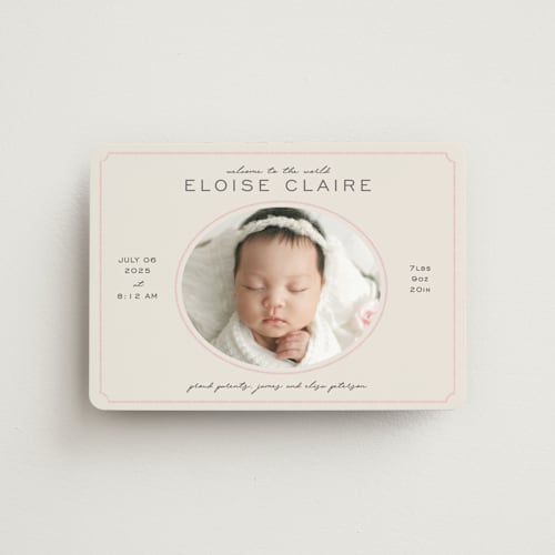 This is a petal birth announcement magnets with standard by Melissa Egan of Pistols called prim printing on magnet paper in magnet
