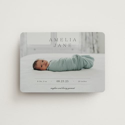 This is a fog birth announcement magnets with standard by Sara Hicks Malone called vintage printing on magnet paper in magnet