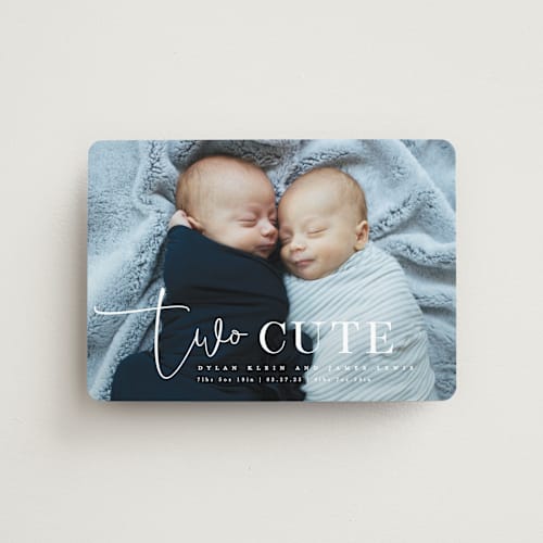 This is a silk birth announcement magnets with standard by Creo Study called two cute printing on magnet paper in magnet