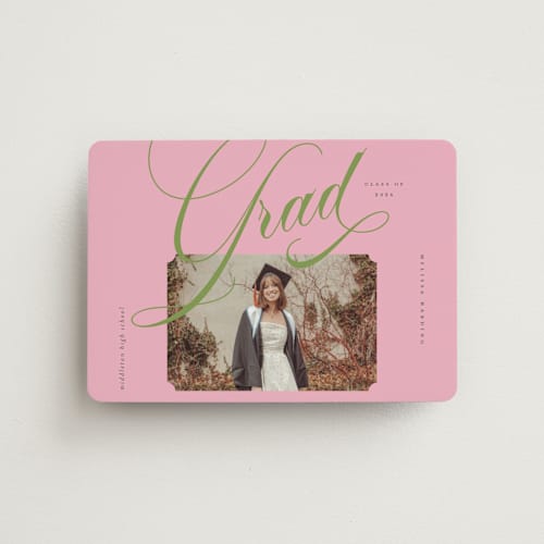This is a strawberry matcha graduation announcements with standard by Vera Lim called bold.. printing on magnet paper in magnet