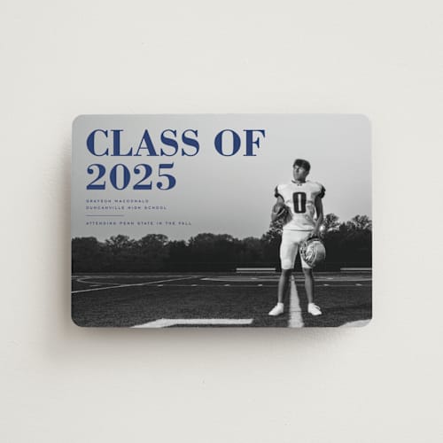This is a midnight graduation announcements with standard by Emily Sabol Goss called bold headline printing on magnet paper in magnet