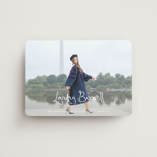 This is a cotton graduation announcements with standard by Sara Hicks Malone called westminster printing on magnet paper in magnet