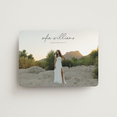 This is a onyx graduation announcements with standard by Eric Ransom called high script printing on magnet paper in magnet