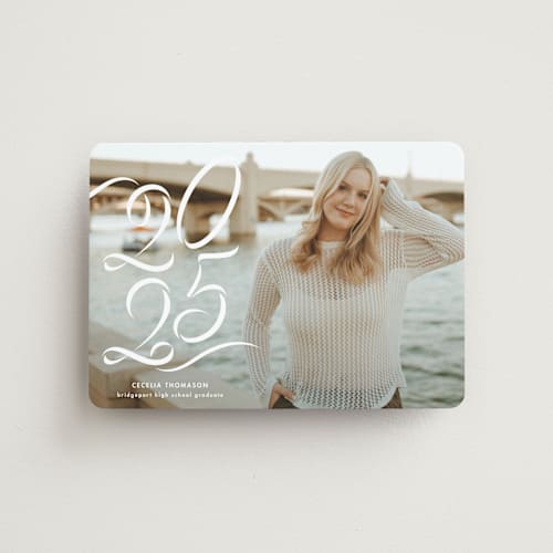 This is a salt graduation announcements with standard by Lea Delaveris called ribbon printing on magnet paper in magnet