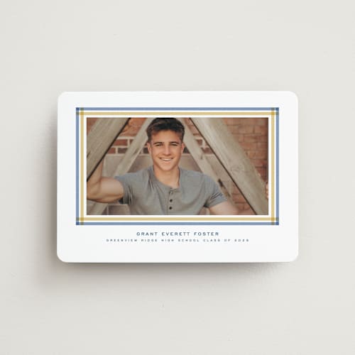 This is a night sky graduation announcements with standard by Lea Delaveris called woven frame printing on magnet paper in magnet
