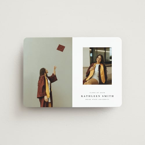 This is a salt graduation announcements with standard by Joyce Pinheiro called go far printing on magnet paper in magnet