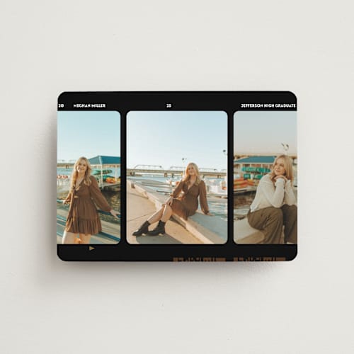 This is a noir graduation announcements with standard by Jenna Holcomb called film star printing on magnet paper in magnet