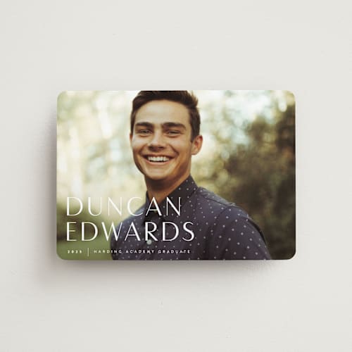 This is a cloud graduation announcements with standard by Sara Hicks Malone called classic printing on magnet paper in magnet