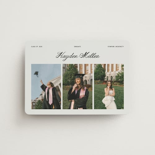 This is a silk graduation announcements with standard by Cass Loh called trio gallery printing on magnet paper in magnet
