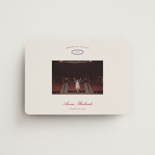 This is a sand graduation announcements with standard by Rachel Cassel called the single photo printing on magnet paper in magnet