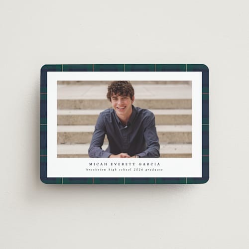 This is a academy graduation announcements with standard by Lea Delaveris called preppy plaid printing on magnet paper in magnet