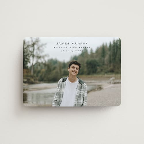 This is a mortarboard graduation announcements with standard by Owl and Toad called understated printing on magnet paper in magnet