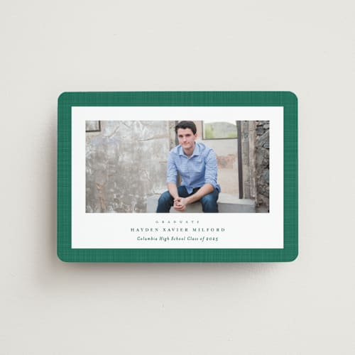 This is a shamrock graduation announcements with standard by Lea Delaveris called linen frame printing on magnet paper in magnet