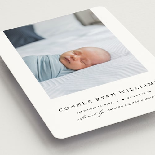 This is a onyx birth announcement magnets with standard by Pixel and Hank called dreamer printing on magnet paper in magnet