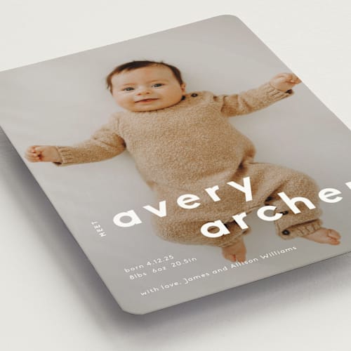 This is a moon birth announcement magnets with standard by Robin Ott called modern name printing on magnet paper in magnet