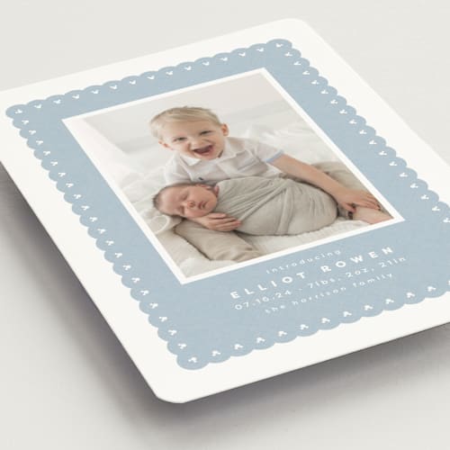 This is a chambray birth announcement magnets with standard by Lea Delaveris called mickey fabric frame printing on magnet paper in magnet
