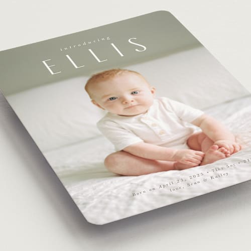 This is a whipped cream birth announcement magnets with standard by Jennifer Wick called in name only printing on magnet paper in magnet