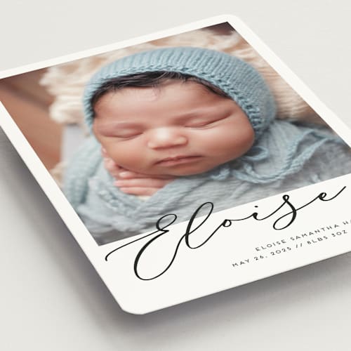 This is a onyx birth announcement magnets with standard by Genna Blackburn called first-name basis printing on magnet paper in magnet