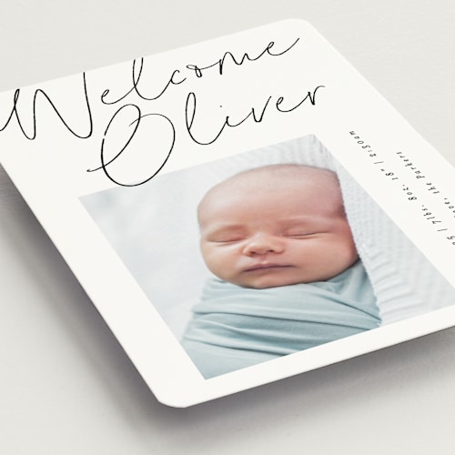 This is a noir birth announcement magnets with standard by AK Graphics called simply printing on magnet paper in magnet