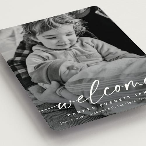 This is a cloud birth announcement magnets with standard by Susan Asbill called little welcome printing on magnet paper in magnet