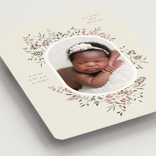 This is a eggshell birth announcement magnets with standard by Itsy Belle Studio called wildflower printing on magnet paper in magnet
