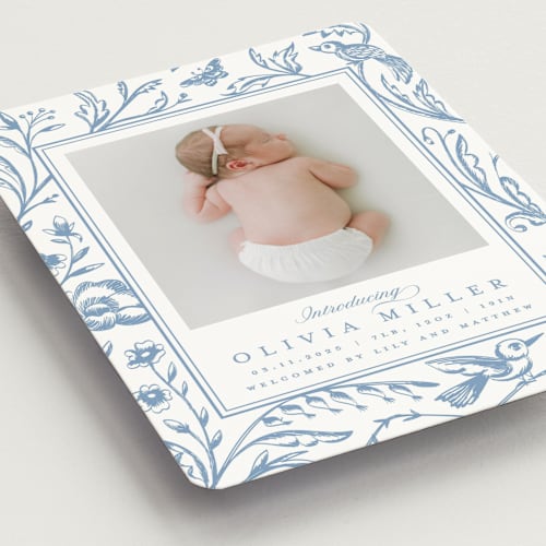 This is a cloud birth announcement magnets with standard by Teju Reval called dreamy garden printing on magnet paper in magnet