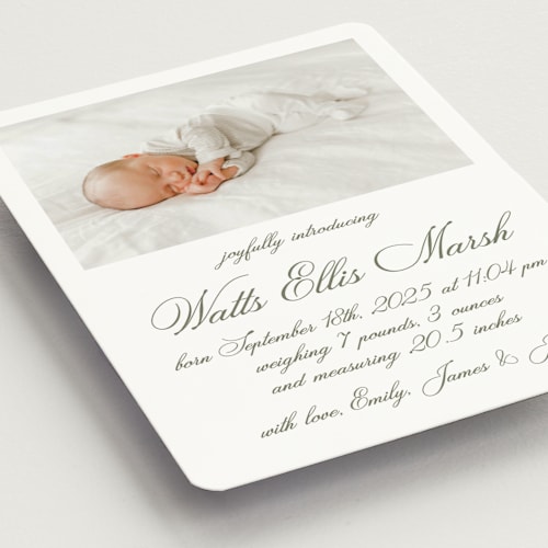 This is a fern birth announcement magnets with standard by Megan Davis called walden printing on magnet paper in magnet