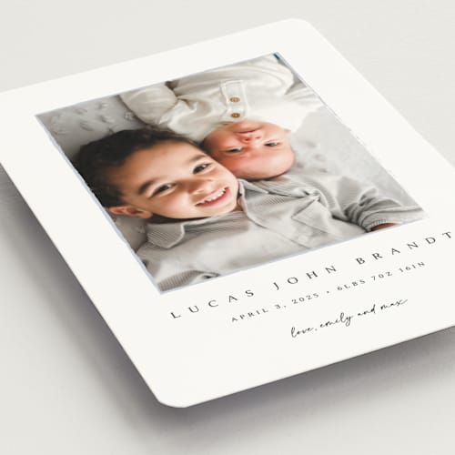 This is a shadow birth announcement magnets with standard by Kasia Labocki called border printing on magnet paper in magnet