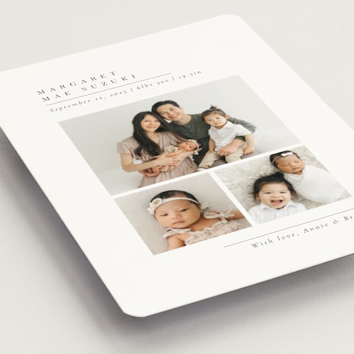 This is a onyx birth announcement magnets with standard by Meggy Masters called minimal triad printing on magnet paper in magnet