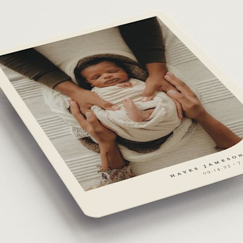 This is a almond birth announcement magnets with standard by Brianne Larsen called simple photo printing on magnet paper in magnet