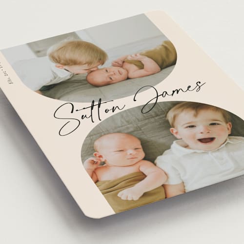 This is a ink birth announcement magnets with standard by Carolyn MacLaren called pals printing on magnet paper in magnet