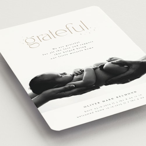 This is a stars birth announcement magnets with standard by Orasie called grateful printing on magnet paper in magnet